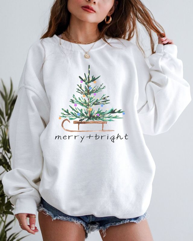 Christmas Sweatshirt for Women Merry and Bright Top