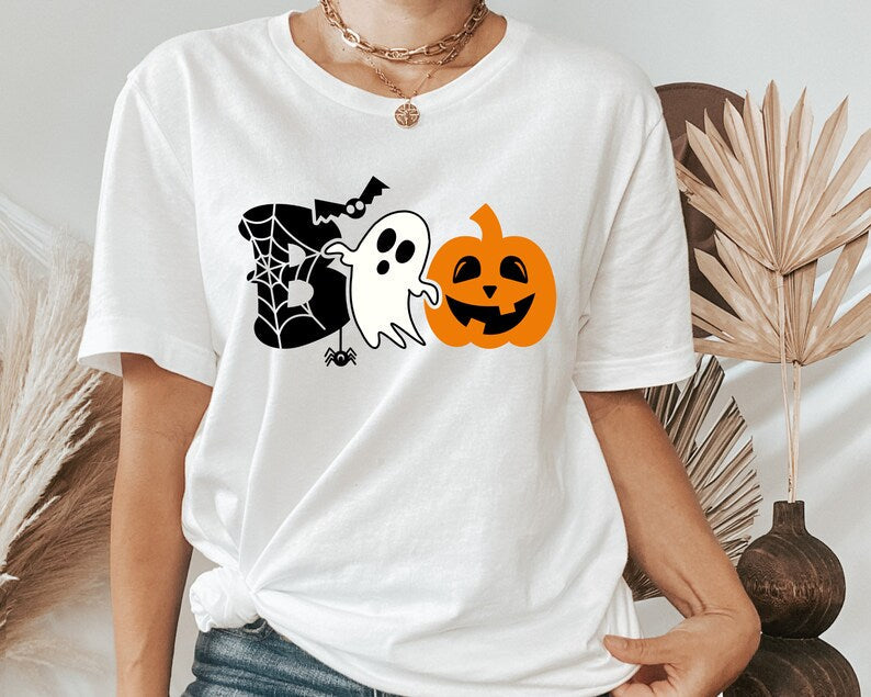 Halloween Pumpkin And Ghost Print T-shirt