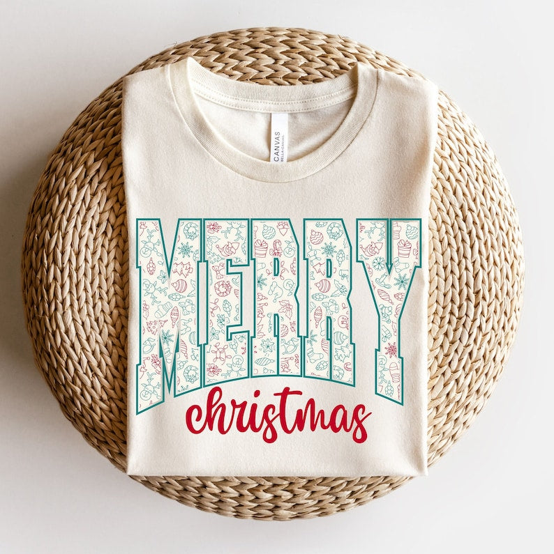Merry Christmas Letter Print T-shirt
