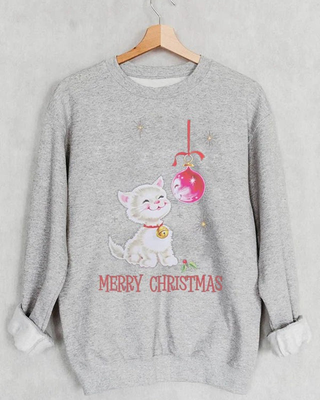 Women's Merry Christmas Cat Print Casual Sweatshirt