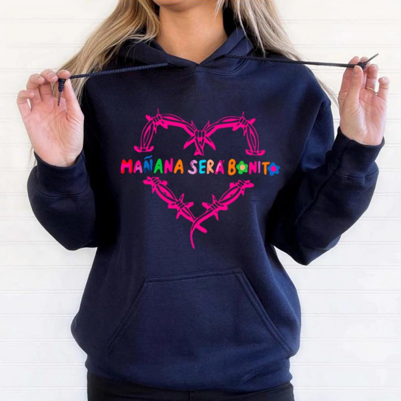 Pink Heart Print Hoodie