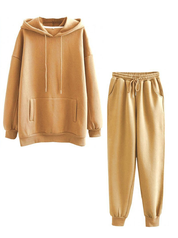 Casual Fleece Home Outfits Hooded Sweatshirt Set